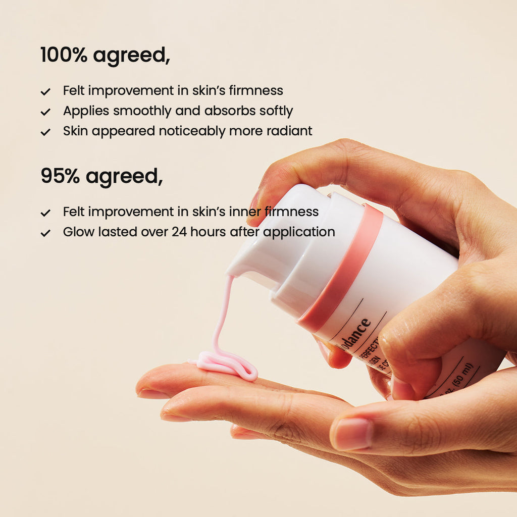 Biodance pump bottle with a hand holding the product and text about skin improvement and radiance.