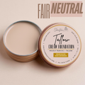Tallow cream foundation in a tin with 'Christian Beauty Co' branding on a beige background.