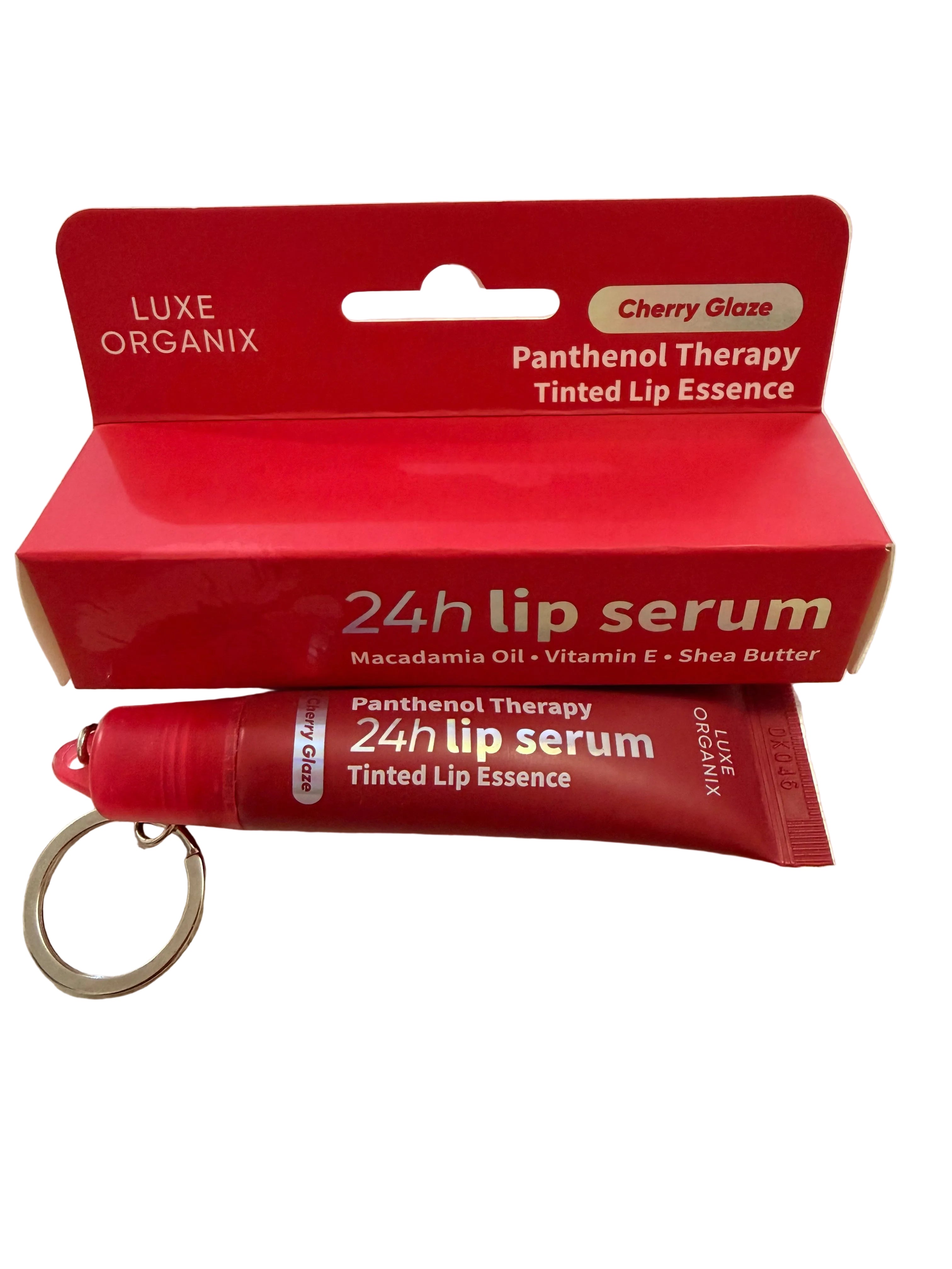 Luxe Organix 24h Lip Serum Panthenol Therapy Tinted Lip Essence with box and tube on white background