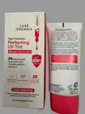 Luxe Organix Perfecting UV Tint Serum Sunscreen SPF 100 with box and tube on white background