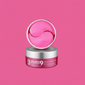 Medipeel hyaluron eye patch in pink jar and silver lid on a pink background