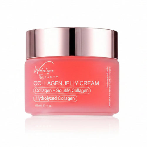 Walastique Collagen Jelly Cream in pink jar on white background