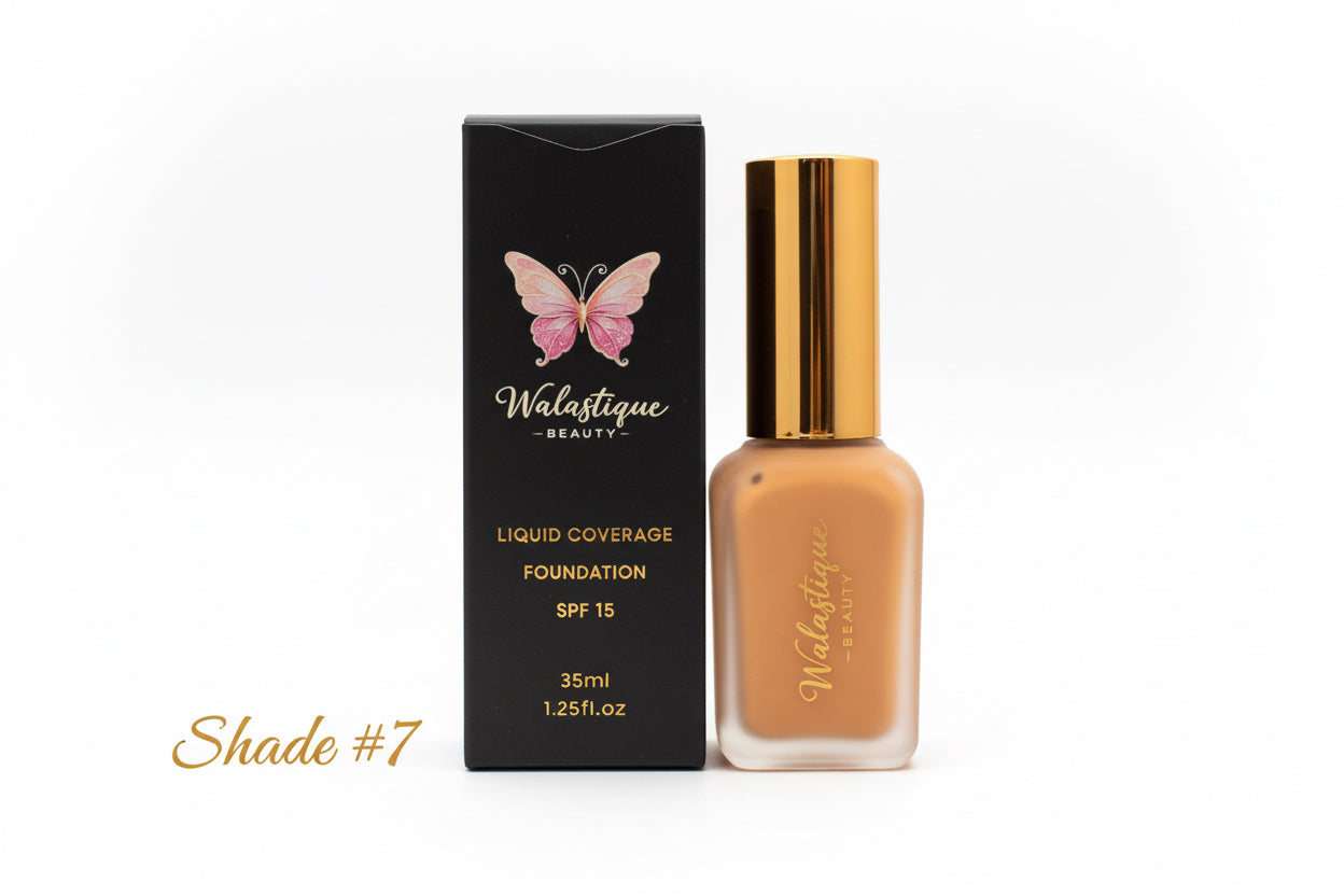 Walastique Beauty foundation bottle and packaging on white background