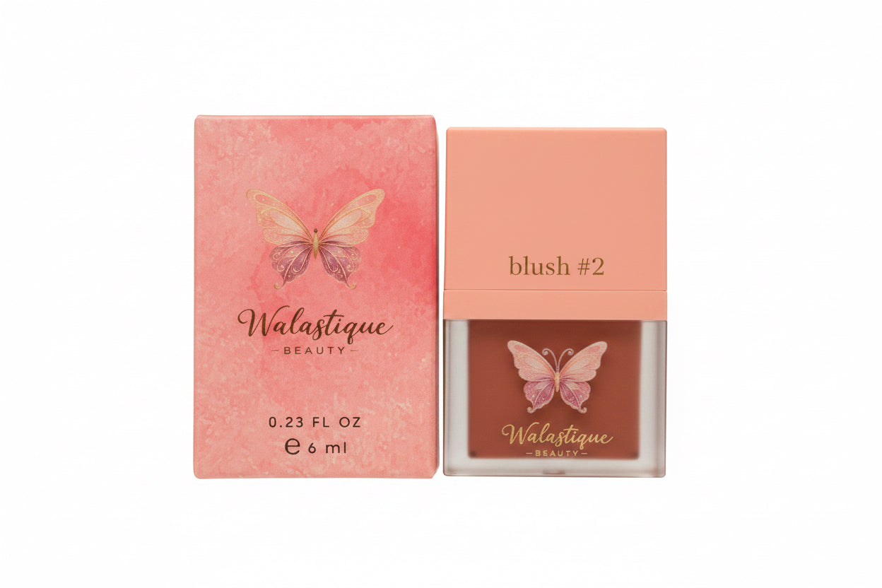 Walastique Beauty blush #2 packaging with butterfly design on a white background