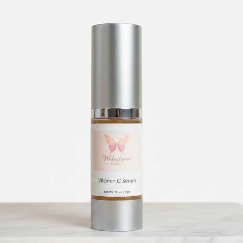 Walastique Beauty vitamin c serum in bottle on white background.